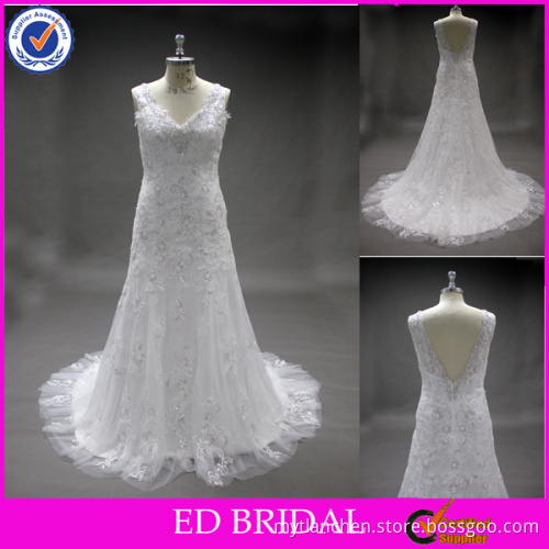 LN58 Shinny Sequin Lace Appliqued Real Sample Slight Trumpet Wedding Dress Patterns